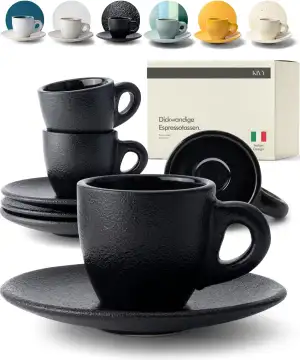 KIVY Espresso Tassen Set [4x 75ml] - Espressotassen mit Untertassen - Handgefert