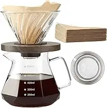 Pour Over Kaffeebereiter, 600 ml Borosilikat Glaskanne Set mit 02 Papierfilter 1