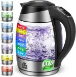 FOR ME Glas Elektrischer Wasserkocher 1,8L, Temperatureinstellung, Temperaturwahl 40°C bis 100°C, 7 Farben LED-Beleuchtung, Warmhaltefunktion, BPA-Frei