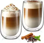 glastal 350ml Doppelwandige Latte Macchiato Gläser Set Borosilikatglas Kaffeetassen Glas 2er Set Kaffeeglas Teegläser für Cappuccino,Latte,Tee,EIS,Eistee,Iced Americano,Milch,Saft,Bier