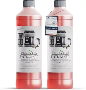 PURIVITA® Universal Entkalker Kaffeevollautomat [2x750ML] - Kaffeemaschinen Entkalker Flüssig - Flüssigentkalker Kaffeemaschine Reiniger - Kalkreiniger Kaffeevollautomaten - Für alle Kaffeeautomaten