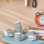 KARACA Beylerbeyi - Türkische Kaffeetassen-Set 12 Stück, 6er Porzellan Espressotassen Set mit Untertassen, 80 ml Espresso Tassen Set, Traditionelles Design - Blau