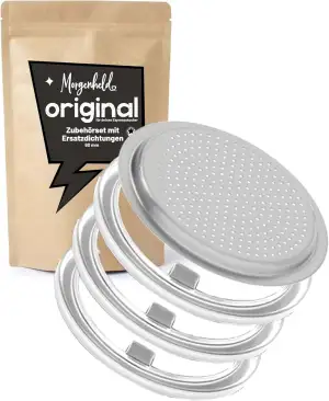 Morgenheld Ersatzsieb + 3x Ersatzdichtung Silikon, lebensmittelecht, Espressokoc