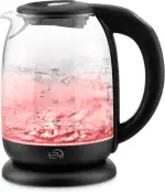 T24 Wasserkocher Glas 1,7 L mit Temperatureinstellung 60-100 °C, 2.200W Schwarz mit LED Beleuchtung