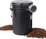 1,8 LKaffeedose Luftdicht aus Edelstahl, Kaffeebohnen Behälter,Kaffeedose mit Datumsanzeige und Messlöffel aus Edelstahl, geeignet für Kaffeebohnen, Teeblätter, Nüsse und Kakao (schwarz)