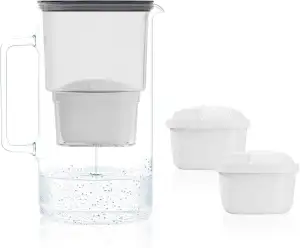 Wessper Wasserfilter Kanne Glas 3 L, Set Wasserkanne und 2 Filterkartuschen, Kom