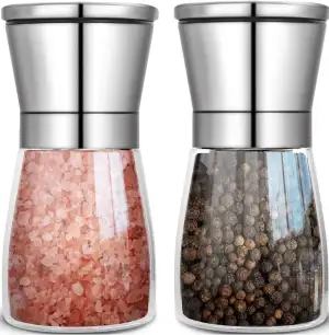 Salz und Pfeffermühle 2er Set - Edelstahl- und Glasmühlen mit verstellbarem Kera