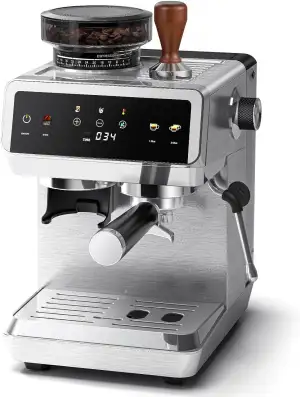 AMZCHEF Siebträgermaschine, 20 Bar Espressomaschine mit mahlwerk, 44 Mahlgrade, 4-Temperaturstufen,Cold Brew, 1,8L Tank,espressomaschine mit Milchaufschäumer, IMD Touch Screen,Edelstahl