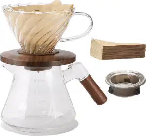 Pour Over Kaffeebereiter, 600 ml Borosilikatglas Set mit 100 Stück Größe 02 Papi