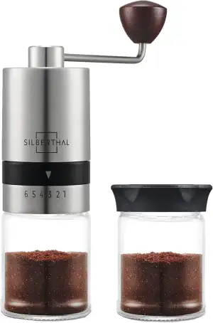 SILBERTHAL Manuelle Kaffeemühle aus Edelstahl & Glas – 6 Mahlgrade (Espresso bis