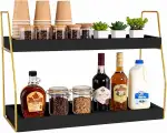 Coffee Bar Accessories,Coffee Station Organizer with Multi-Functional,Decor for Bar Accessories,2 Tier Wooden Shelf Gold Metal Station Organizer for Countertop,Syrup (Schwarzes Gold)