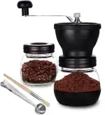 PARACITY Kaffeemühle mit Keramikmahlwerk, Kaffeemühle manuell, mit 2 Gläsern (je 11 oz) Edelstahlgriffe, kaffeemühlen für Filterkaffee, Espresso, French Press