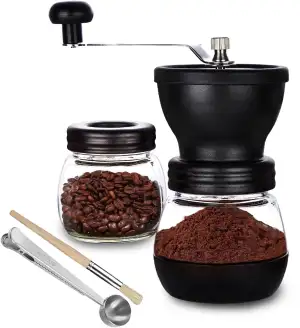 PARACITY Kaffeemühle mit Keramikmahlwerk, Kaffeemühle manuell, mit 2 Gläsern (je