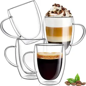 350ml Kaffeeglas Latte Macchiato Gläser mit Henkel, 4-Stück Teeglas Doppelwandig