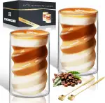 Latte Macchiato Gläser Doppelwandige 400ml 2er Set KaffeegläSer Doppelwandige mit 2 Löffeln Thermogläser Trinkgläser aus Borosilikatglas Eiskaffee Tassen Teegläser