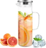 Nutabevr 1,5 Liter Wasserkaraffe aus Glas,Glaskaraffe und Edelstahl Deckel,Gedickter Kessel aus Borosilikatglas,Hitzebeständig Wasserkocher, Ideal für Wein, Kaffee, heißes Wasser und Fruchtsäfte