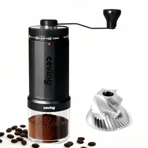 Erste 60g Großvolumen Handkaffeemühle der Welt, tragbare Hand-Kaffeemühle mit 40 verstellbaren Einstellungen, Edelstahl-Mahlwerk für Espresso, Pour Over, Camping, Reisen, Geschenke usw.