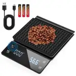 Kaffeewaage mit Timer Wiederaufladbare Espresso Waage 0,1g/3kg Hohe Präzise Digital Kaffee Waage Küchenwaage Wasserdicht Coffee Scale Espressowaage mit großer LED-Anzeige, USB-C/Batterie, Schwarz