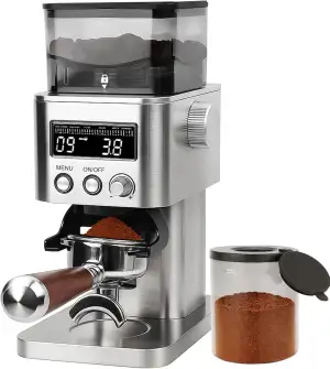 Homtone Edelstahl Kaffeemühle Elektrisch für Siebträger, Coffee Grinder mit LCD-