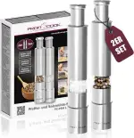 ProfiCook® Salz und Pfefferstreuer | Pfeffermühle | Salz und Pfeffermühle | 2er Set | Salzstreuer Edelstahl | robustes Mahlwerk | Einhandbedienung | 100% mechanisch | Gewürzmühle PC PSM 1160