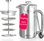 Plastikfrei & Ungiftig French Press – Hochwertiger Edelstahl Kaffeebereiter, Doppelwandig Isolier...