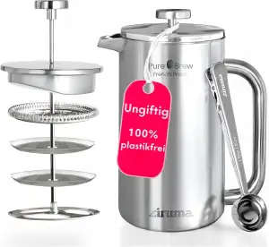 Plastikfrei & Ungiftig French Press – Hochwertiger Edelstahl Kaffeebereiter, Dop