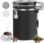 LWMTT Luftdichter Kaffeebehälter aus Edelstahl, 1,8L, mit Auslassventil, Vorratsdose für Kaffeebohnen, Nüsse, Kakao (BK)