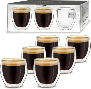 Creano doppelwandige Espresso-Gläser, 6er-Set 100ml, Mokkatassen, Thermo-Gläser 