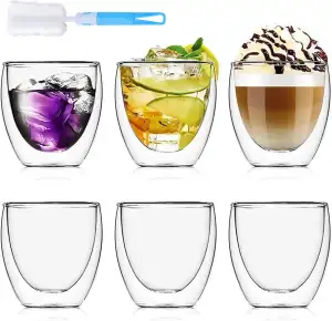 6 Stück Espressotassen Doppelwandig - 79ml Doppelwandig Thermogläser Gläser Set,