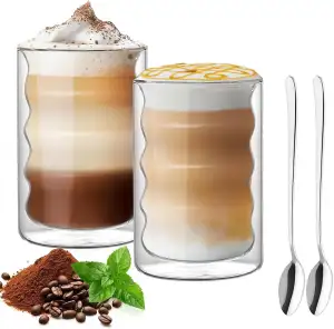 Latte Macchiato Bubble Gläser Set, 2 x 400ml Doppelwandige Bubble Kaffeegläser m
