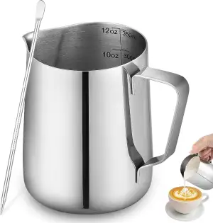 ​ISHEWUDU Milchaufschäumer Krug 350ml mit Latte Art-Stift, Edelstahl Milchkännch