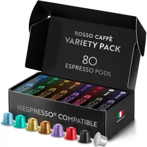 ROSSO CAFFÈ Nespresso Kapseln 80 Stück Aluminium Reserve Edition, 8 Premium Espresso Sorten Mixpaket, Nespresso kompatible Kaffeekapseln, Made in Italy, kompatibel mit Original Maschinen