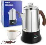 Edelstahl 18/8 (SS304) Kaffeemaschine Elektrischer Perkolator, Kordlos mit Schauglas für Haushalt Hotel Geschenkbox (6 Tassen)