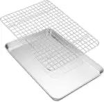 TEAMFAR Backblech mit Abkühlgitter, Edelstahl kuchenblech ofenblech, Rechteckig backform ofenblech mit auskühlgitter, 31,6 x 24,6 x 2,5cm, Gesund & Ungiftig, Hochglanzpoliert, Spülmaschinenfest