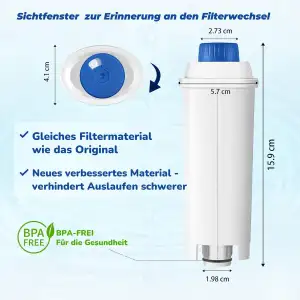 6er-Pack Kaffeevollautomat Wasserfilter, Ersatz fur De'Longhi, Kompatibel mit De