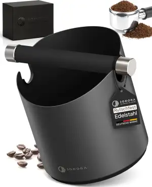 JODORA Abklopfbehälter für Siebträger aus hochwertigen Edelstahl standfest - Robuste Knock Box mi...