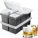 Ankway Eiswürfelform Silikon Groß 2er-Pack, XXL Eiswürfelbehälter mit Deckel für 5cm 12 Eiswürfel, BPA-freie Premium Silikon Eiswürfelform für Gekühlte Getränke, Whisky, Cocktails, Bier und Kaffee