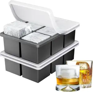 Ankway Eiswürfelform Silikon Groß 2er-Pack, XXL Eiswürfelbehälter mit Deckel für