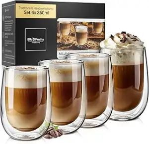 Doppelwandige Latte Macchiato Gläser Set [4x 350ml in GASTRO-QUALITÄT] Kristallk