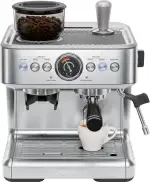 Chefman Crema Supreme 15 Bar Espressomaschine mit Milchaufschäumer, Barista Dampfstab, professionelle Kaffeemaschine mit Kaffeemühle, 30 Mahlgradeinstellungen, 3L abnehmbarer Wassertank - Edelstahl