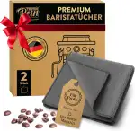 Barista Tuch Set - 2 Stück Grau - Premium Barista Tücher Set für Reinigung der Siebträgermaschine - 30x30 cm Barista Lappen extra saugstark - Kaffeemaschine Reinigungstuch - Mikrofasertücher