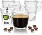 idea-station Espressotassen Set 6 Stück - 80 ml - italienisches Espresso Tassen Set - linierte Espresso Gläser - perfekte Espressotasse für Doppio, Ristretto, Lungo