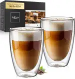 Latte Macchiato Gläser doppelwandig [2x 450ml, EXTRA Groß] Kristallklare Thermogläser doppelwandig | Ideal als Cappuccino Gläser | Kaffeegläser | Teegläser