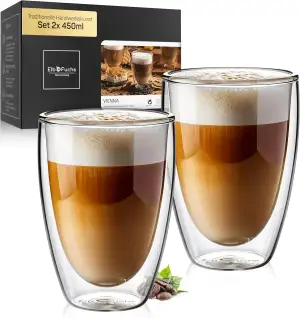 Latte Macchiato Gläser doppelwandig [2x 450ml, EXTRA Groß] Kristallklare Thermog