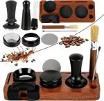 Espresso Tamper Set 51mm, 8-Teiliges Espresso Zubehör mit Tamper, Distributor, Kaffee Dosierring, WDT Tool, Puck Screen, Tamperstation aus Holz, Reinigungsbürste & Latte Art Pen, Barista Zubehör