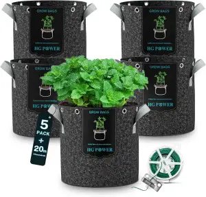 HG Power Pflanzsack 26L (25L + 4% Mehrvolumen), 5 Stück Stofftopf inkl. 20m Pfla