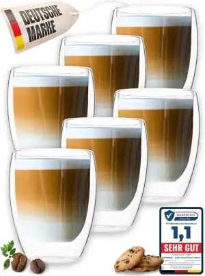 Latte Macchiato Gläser doppelwandig 6er Set 350ml - Doppelwandige Gläser moderne