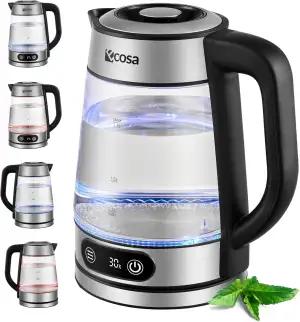 Ecosa® Glas Wasserkocher mit Temperatureinstellung 1,8 Liter 2.200 Watt Edelstah