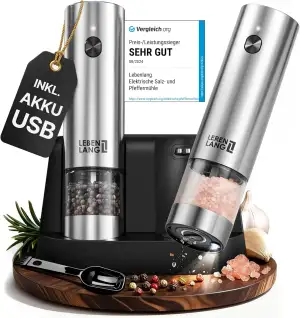 LEBENLANG Salz und Pfeffermühle Elektrisch - Wiederaufladbar & Viel Zubehör I Ba