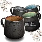Moritz & Moritz SOLID 4er Tassen Set Bunt - Kaffeebecher Set Außen Schwarz - Robustes Steinzeug -...